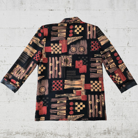 90s Vintage Black Tan Single Breasted Wearable Art Blazer Jacket Size Small - Picture 6 of 6